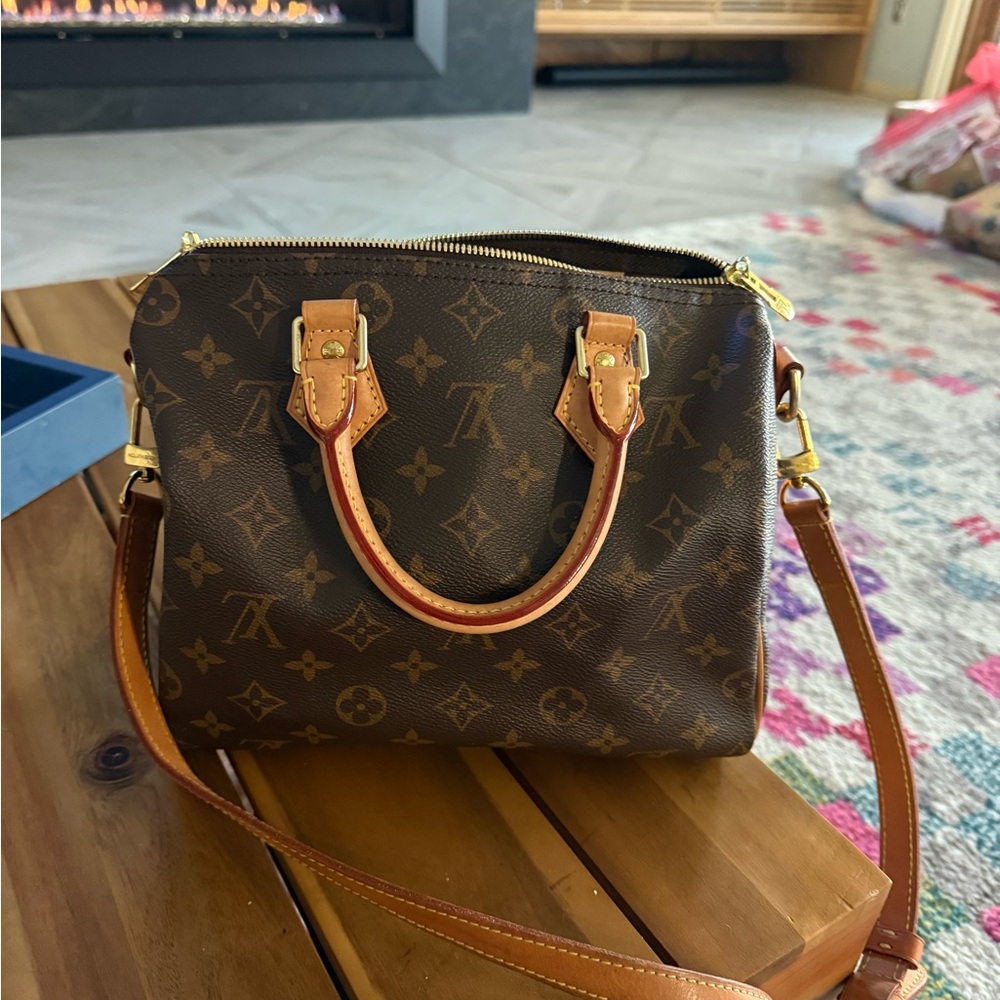 Louis Vuitton Brown Monogram Satchel with Tan Accents